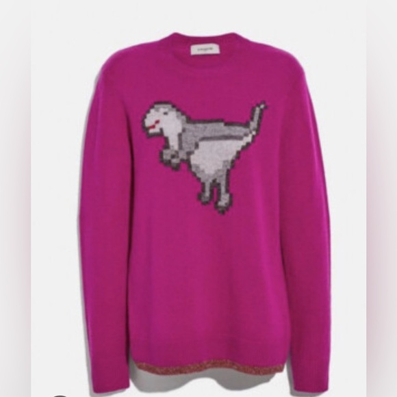 💗🦖COACH 1941 Pink Super Fuzzy Sweater REXY DINOSAUR Size M 🦖💗 - Picture 7 of 7